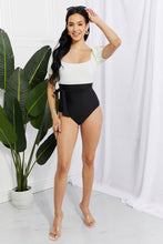 Load image into Gallery viewer, Salty Air Puff Sleeve One-Piece in Cream/Black
