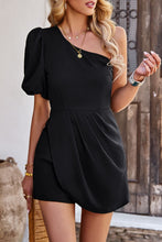 Load image into Gallery viewer, One-Shoulder Puff Sleeve Pleated Detail Romper
