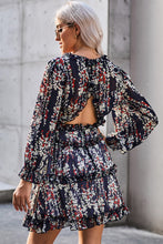 Load image into Gallery viewer, Floral Frill Trim Plunge Flounce Sleeve Dress
