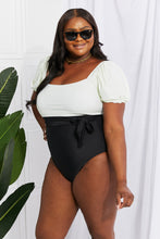 Load image into Gallery viewer, Salty Air Puff Sleeve One-Piece in Cream/Black
